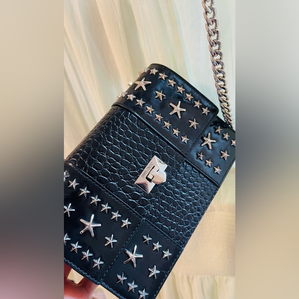 Jimmy Choo Authentic mini Black Star-Studded Leather Chain Bag - Picture 2 of 12